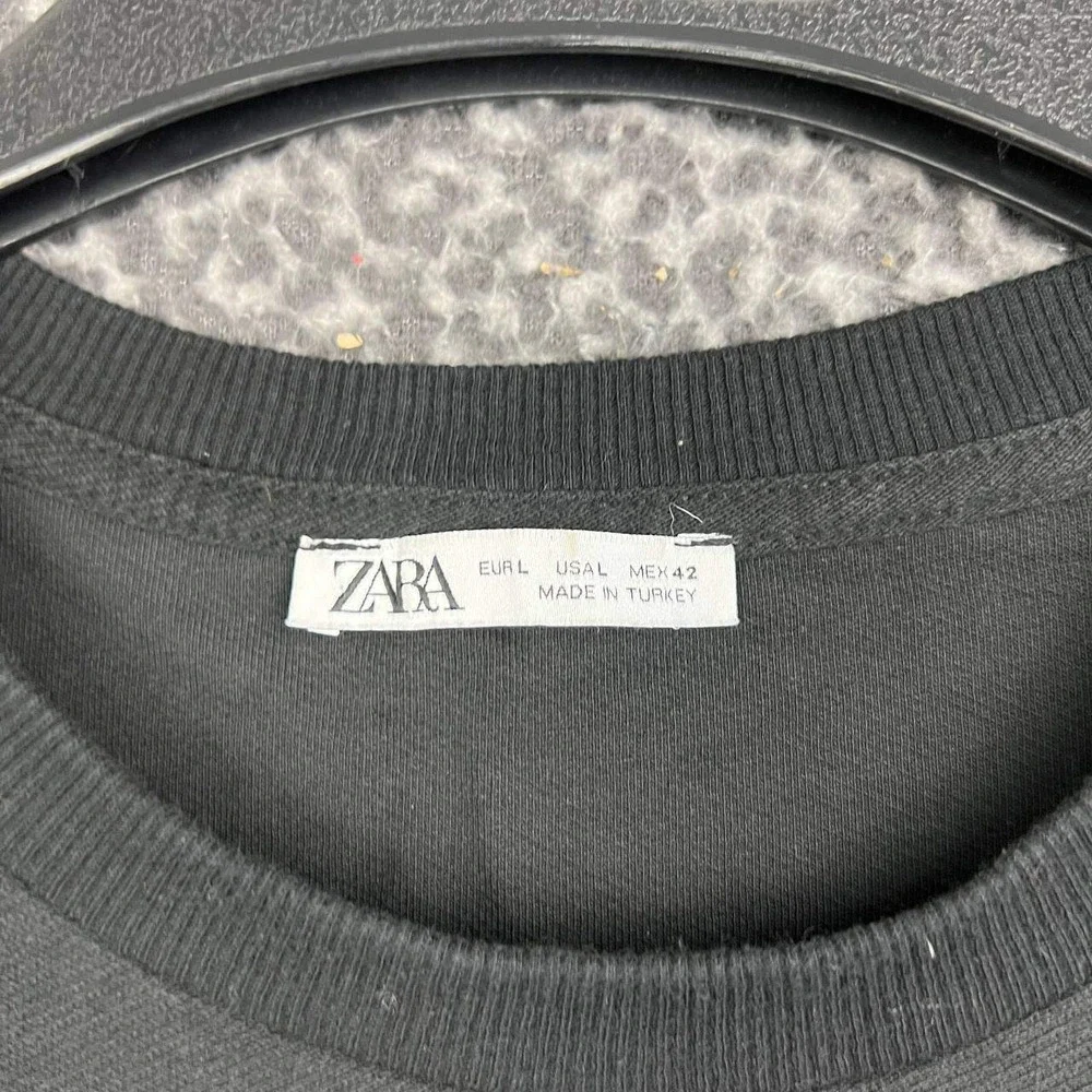 Zara Shirt Men Large Black Short Sleeve Pocket Layered Crewneck L